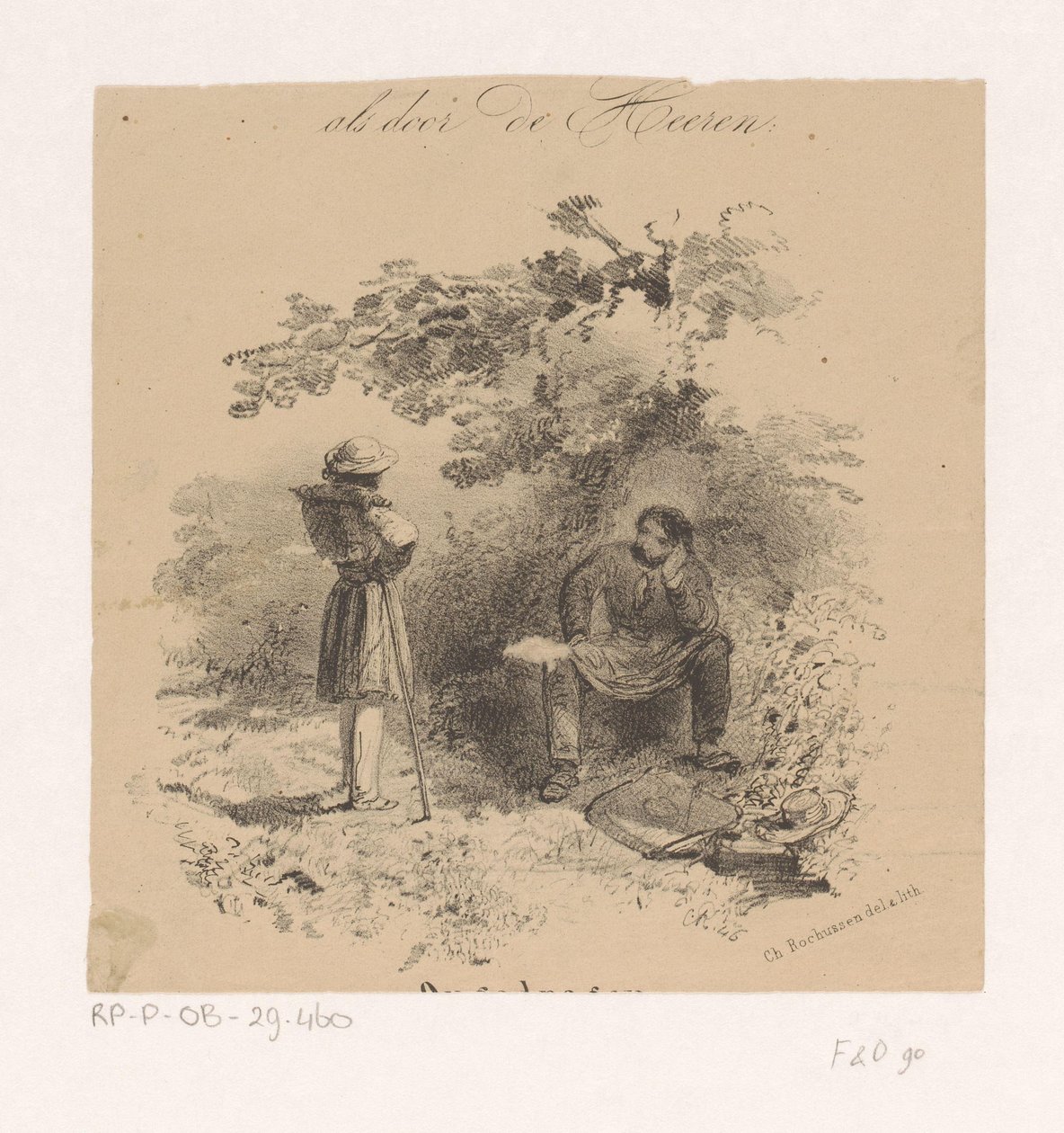 Peintre au repos discutant avec un autre artiste (Hollandsche schilderschool, teekeningen en schetsen van de beroemdste schilders van Nederland) - Charles Rochussen