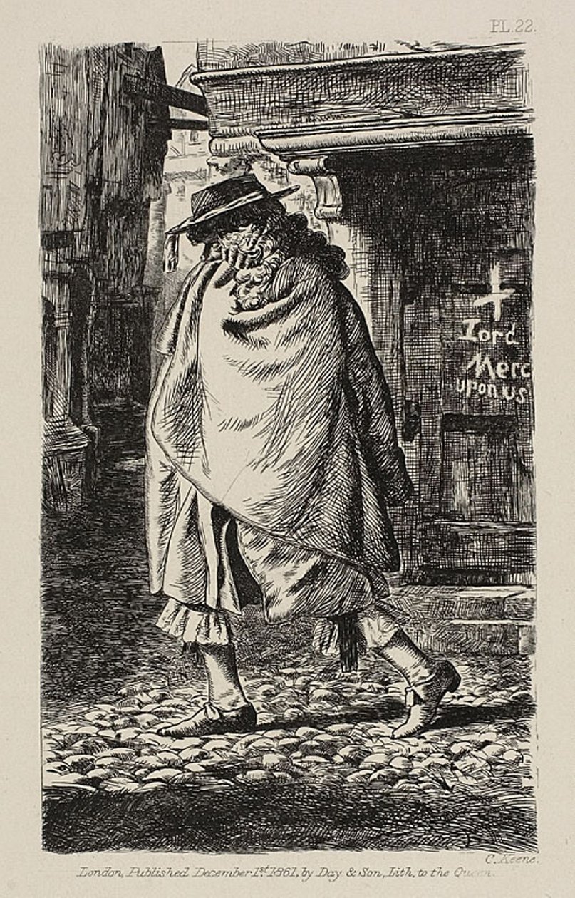 Une figure en manteau passant dans la rue (au moment de la peste à Londres) - Charles Samuel Keene