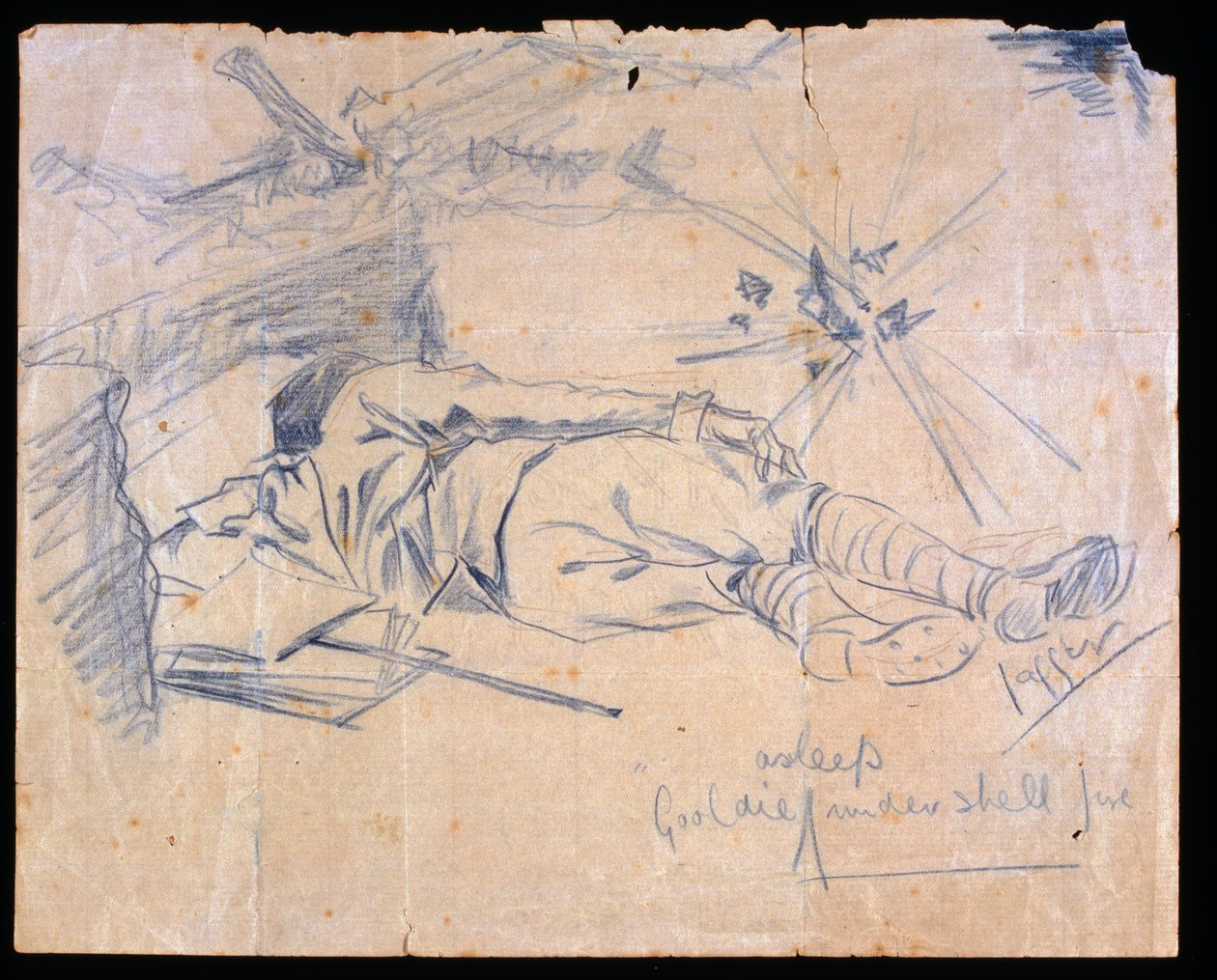 Lieutenant Leslie Gooldie endormi sous le feu des obus, 1915 - Charles Sergeant Jagger