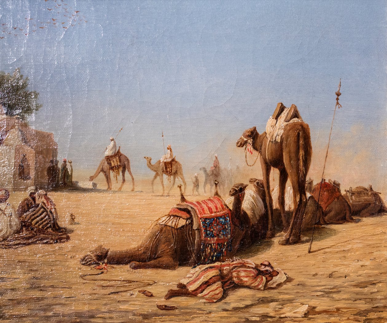 La halte des chameliers au caravanserail (oil on canvas) - Charles Theodore (1814-88) Frere