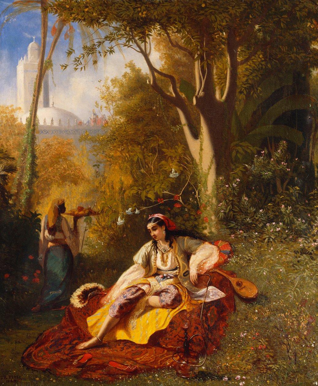Une femme algérienne et sa servante dans un jardin - Charles Theodore Frere