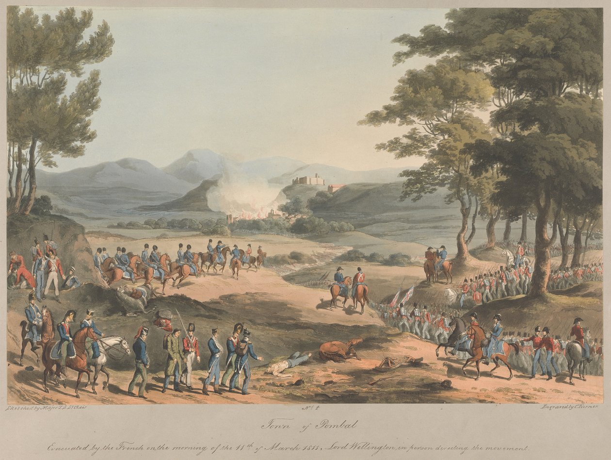 N° 4  Ville de Poinbal. Évacuée par les Français dans la matinée du 11 mars 1811 - Charles Turner