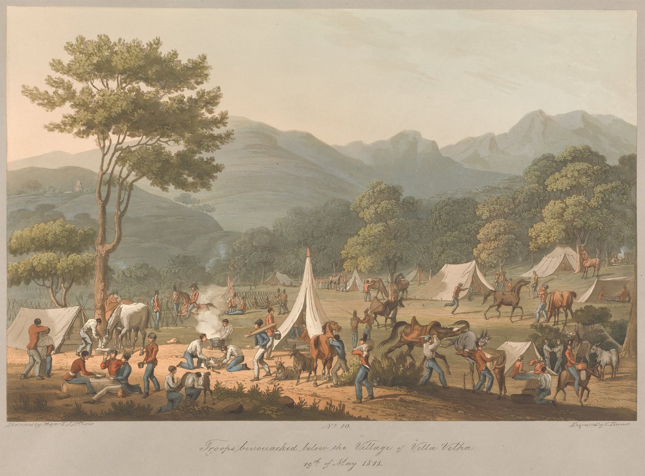 La 10e troupe a bivouaqué en contrebas du village de Villa Velha, le 19 mai 1811 - Charles Turner