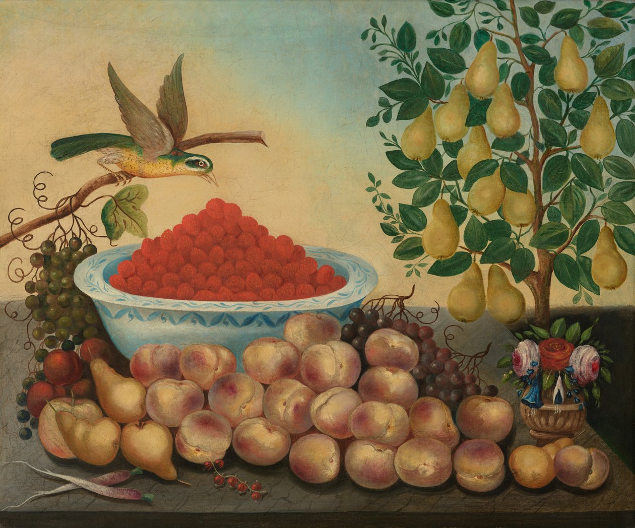 Nature morte : Fruits, oiseaux et poirier nain - Charles V. Bond