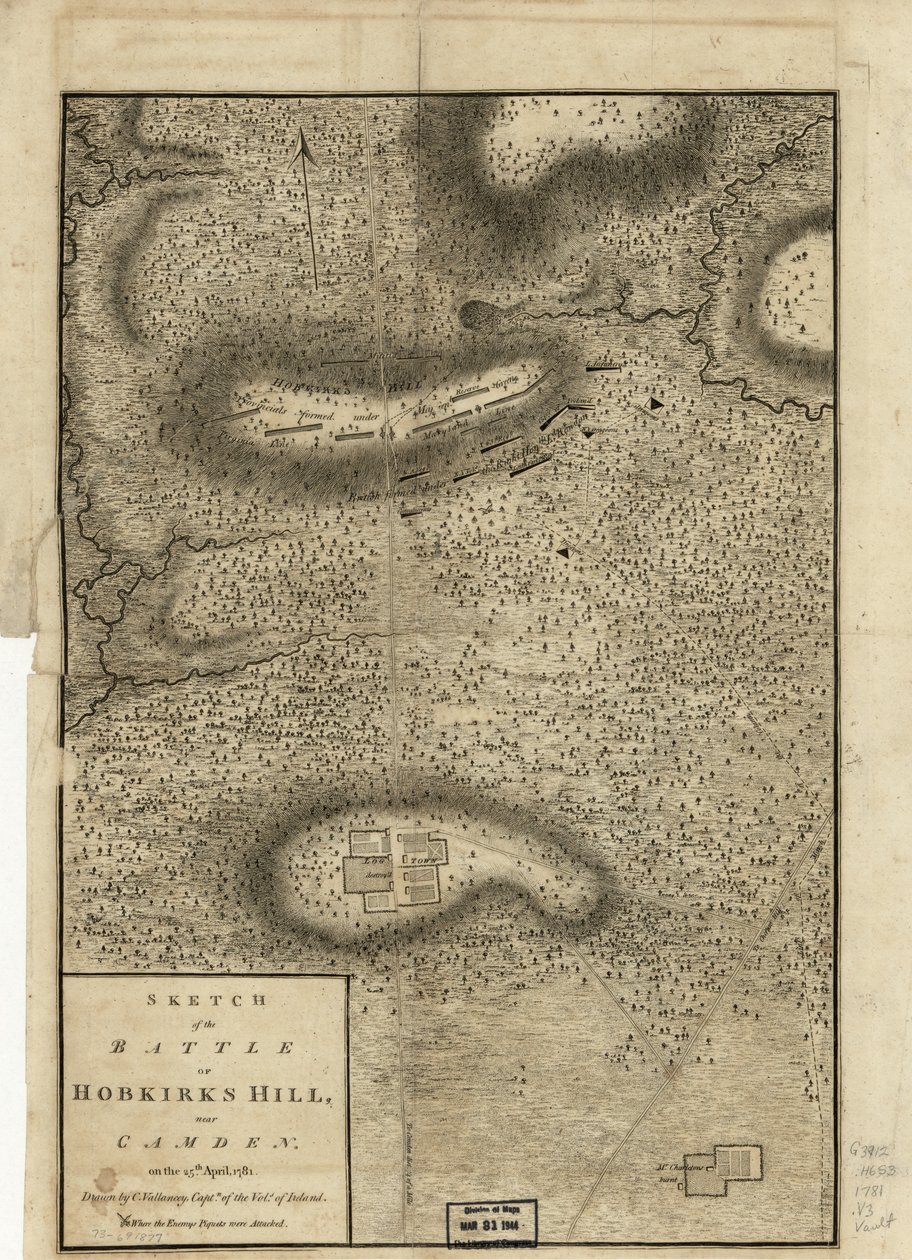 Esquisse de la bataille de Hobkirks Hill, près de Camden, le 25 avril 1781, publiée à Londres, 1794 - Charles Vallancey