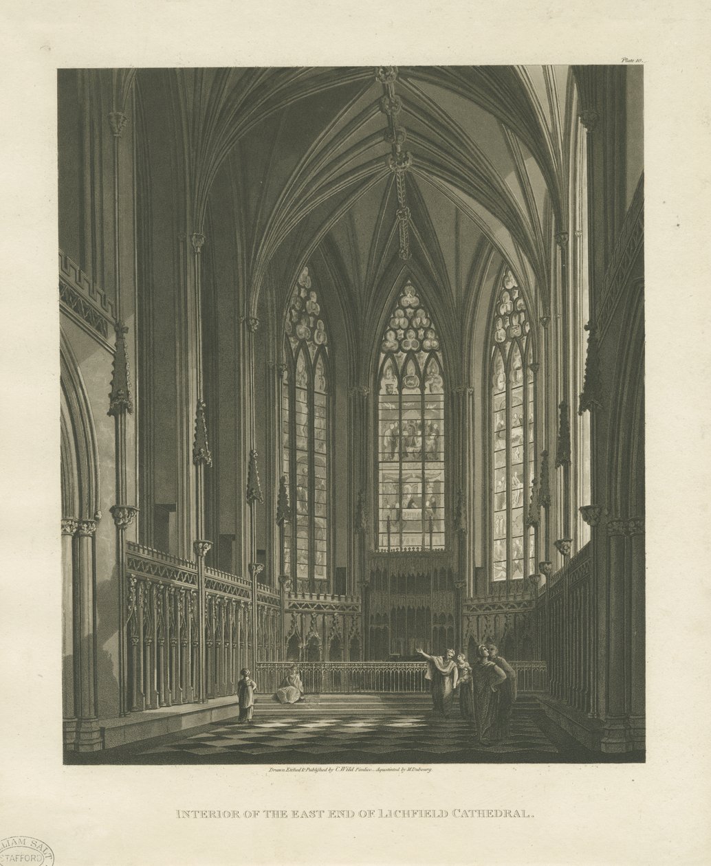 Intérieur de la cathédrale de Lichfield - Chapelle de la Vierge (gravure aquatinte) - Charles Wild