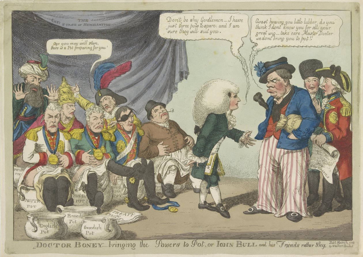 Docteur Napoléon met les souverains européens sur le pot, 1808 - Charles Williams