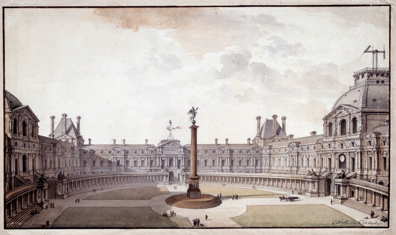 Architecture : projet de réaménagement du Salon Carré du Louvre. Dessin à l