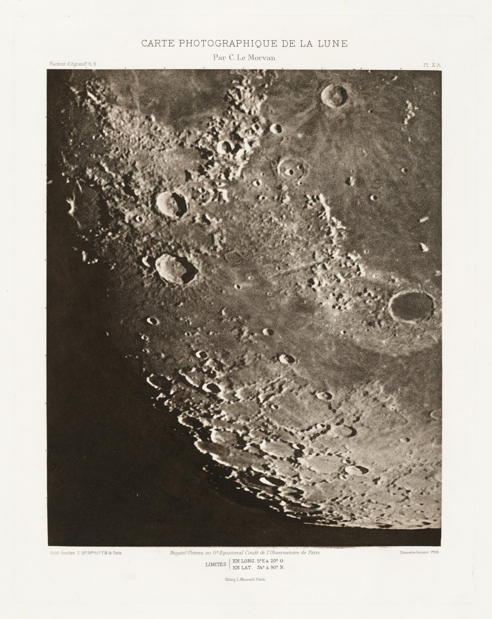 Carte photographique de la lune, planche X.A (Photographic Chart of the Moon, plate X.A),October 7 - Charles le Morvan
