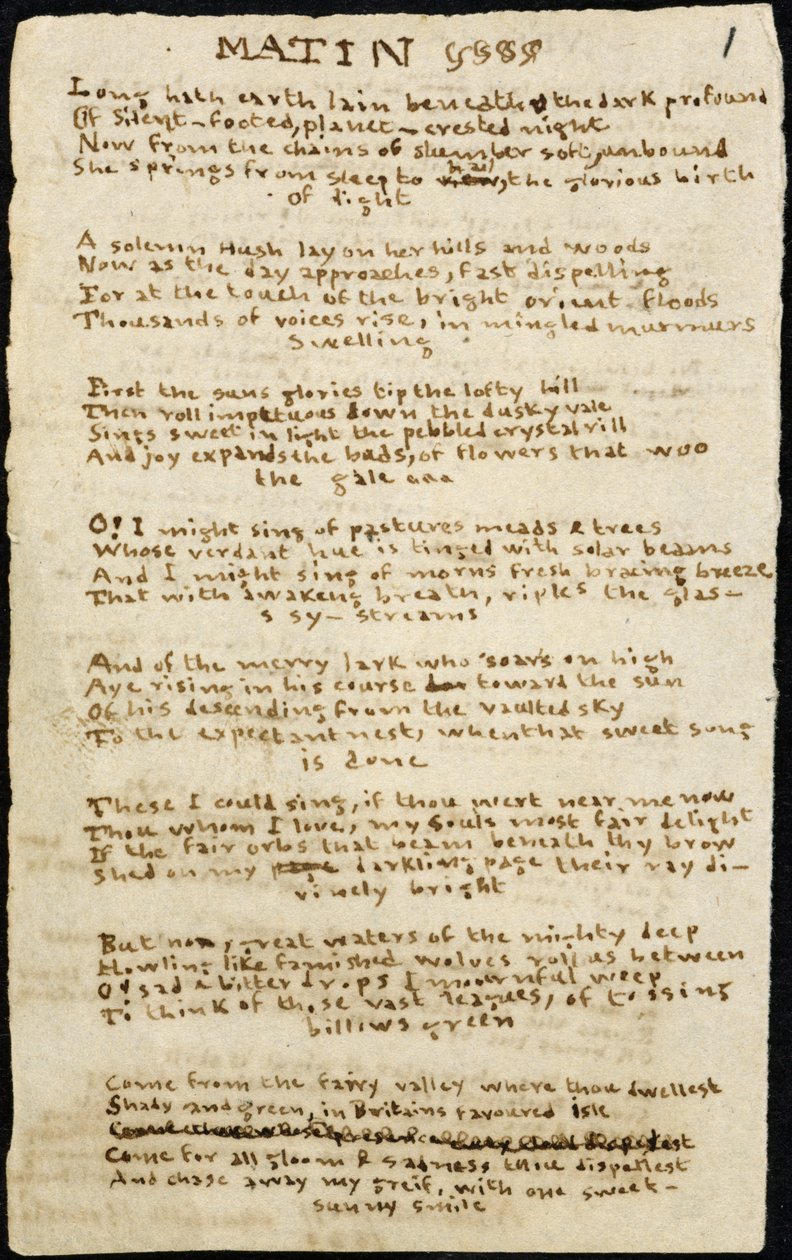 Poème de Charlotte Brontë. Copie autographe, avec des suppressions, du poème 