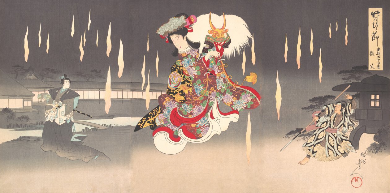 Scène de Foxfire Kitsunebi de la pièce Honcho nijushiko - Chikanobu Yoshu