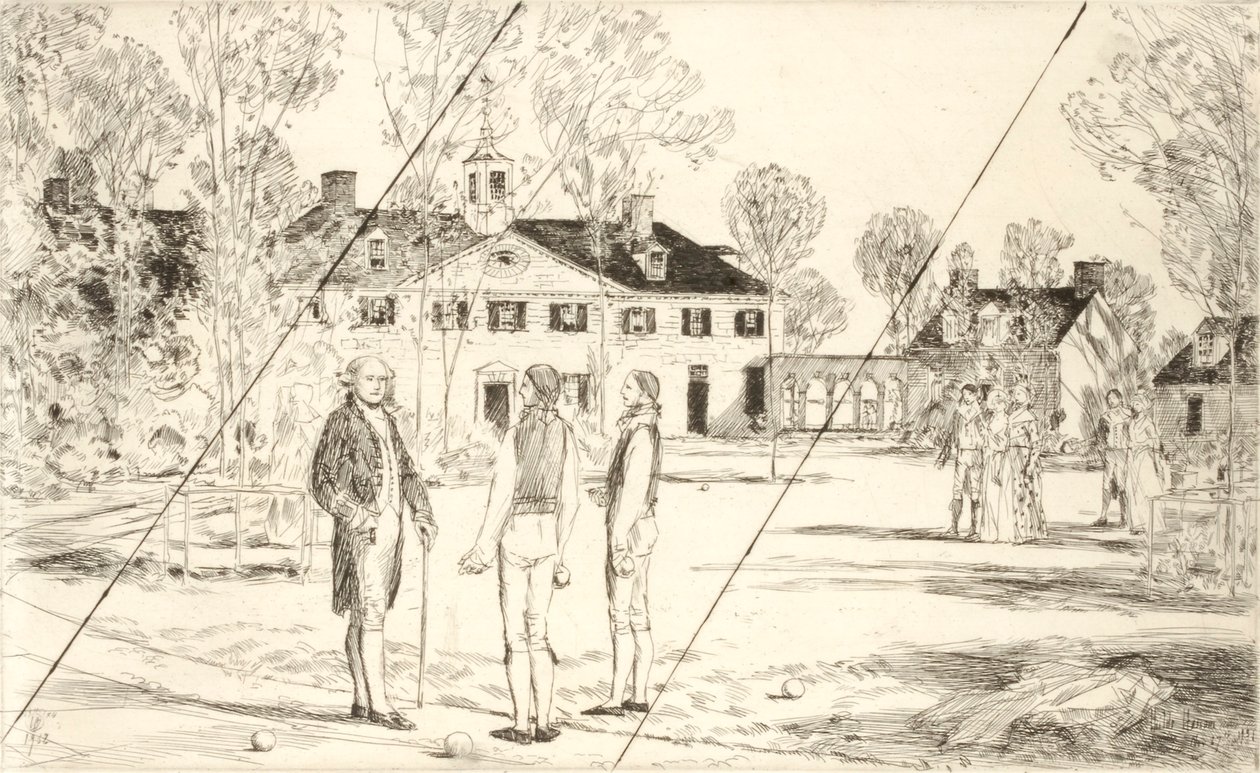 Washington à Mount Vernon (estampe annulée tirée du recueil « The Bicentennial Pageant of George Washington ») - Childe Hassam