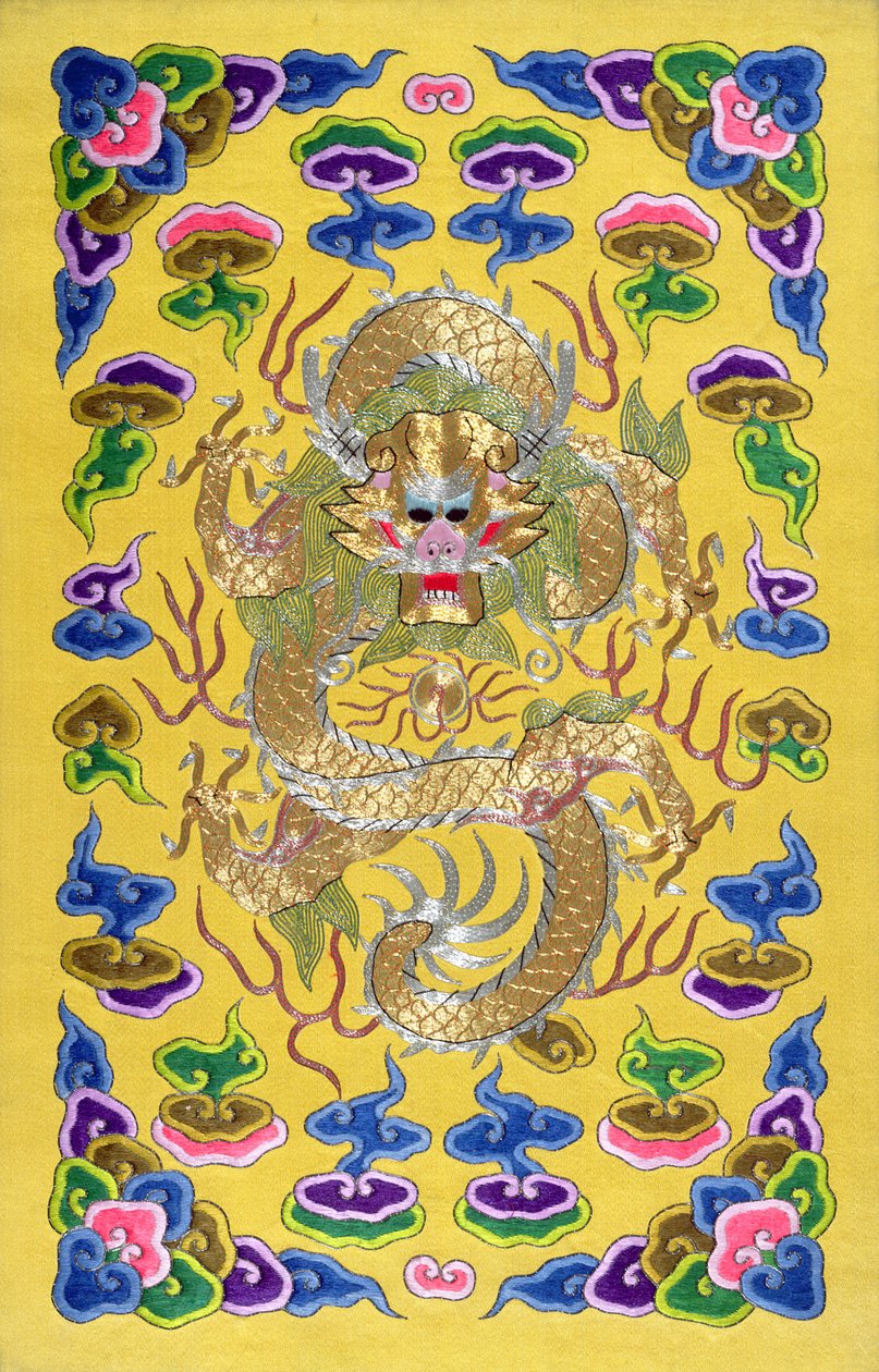 Un dragon chinois brodé, de la couverture d