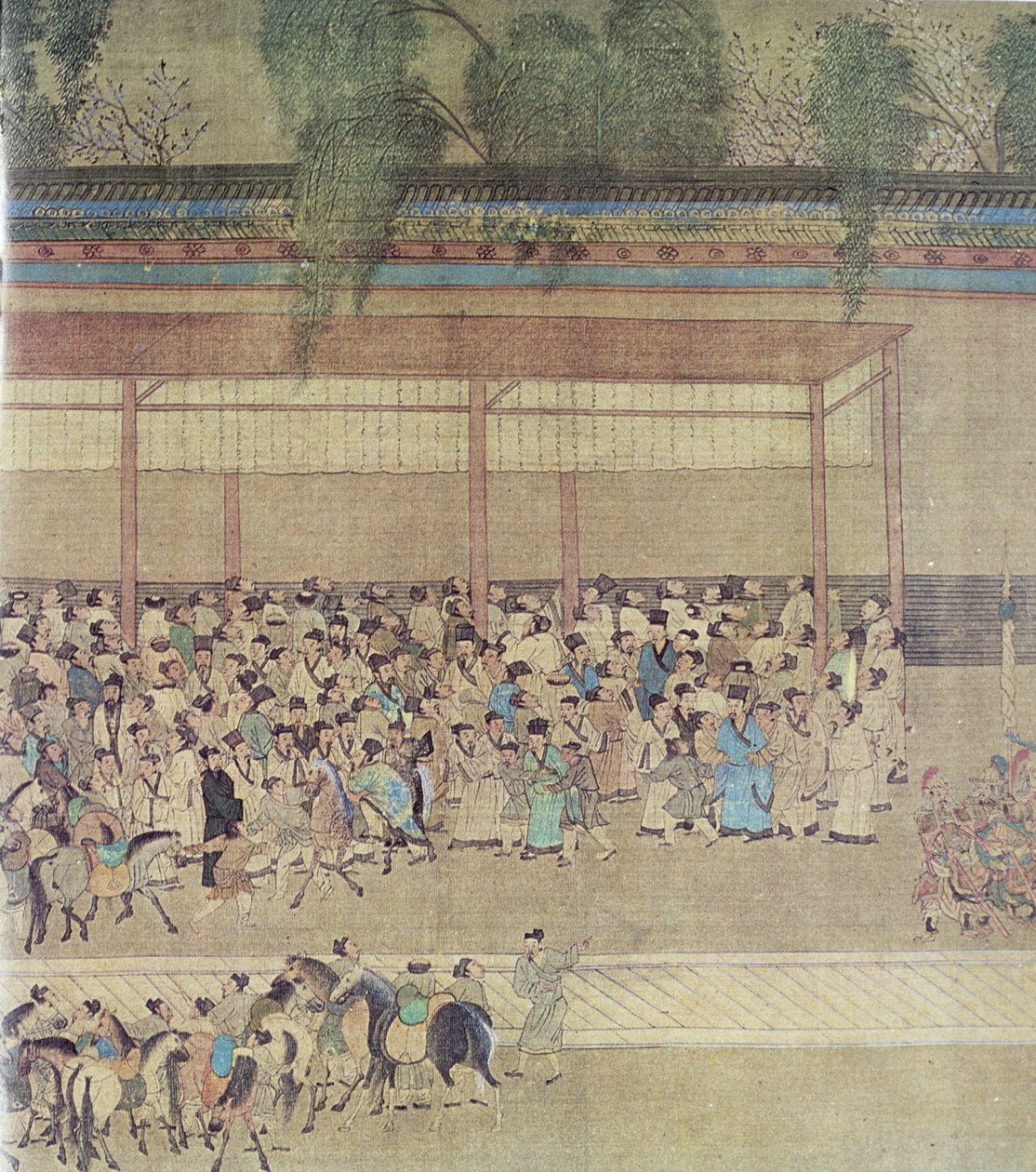 Anciens Chinois attendant les résultats des examens, fac-similé du rouleau chinois original - Chinese School