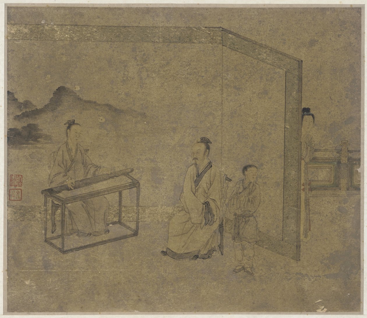 Écouter le luth, dynastie Ming ou Qing - Chinese School