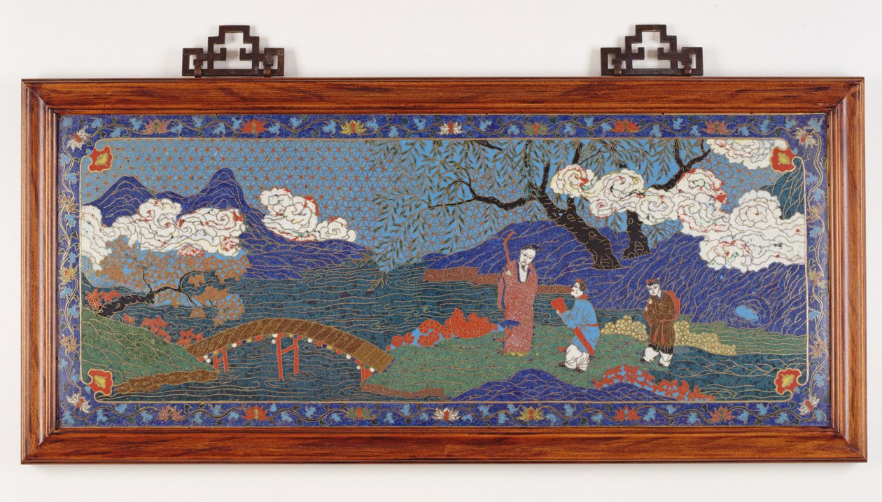 Panneau représentant un paysage chinois, dynastie Ming - Chinese School