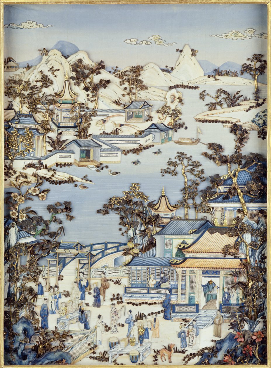 Panneaux représentant des figures sur une terrasse, période Qianlong, 1736-95 - Chinese School