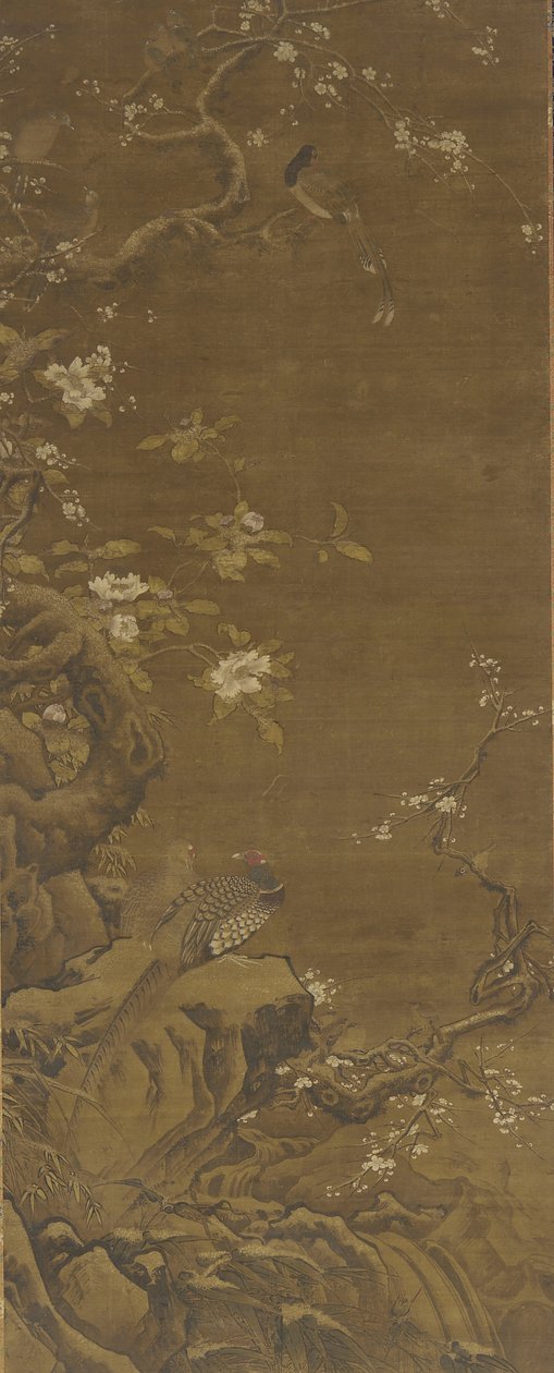 Faisans et fleurs de prunier couvertes de neige, dynastie Ming ou Qing, XVe-XVIIIe siècle - Chinese School