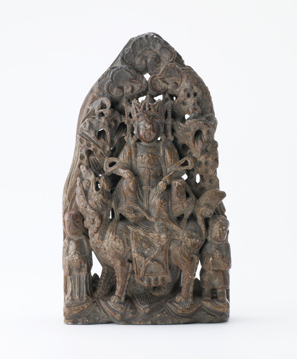 Petite tablette en stéatite, avec relief percé de Manjusri sur lion, Période de Division, 543 après J.-C. - Chinese School