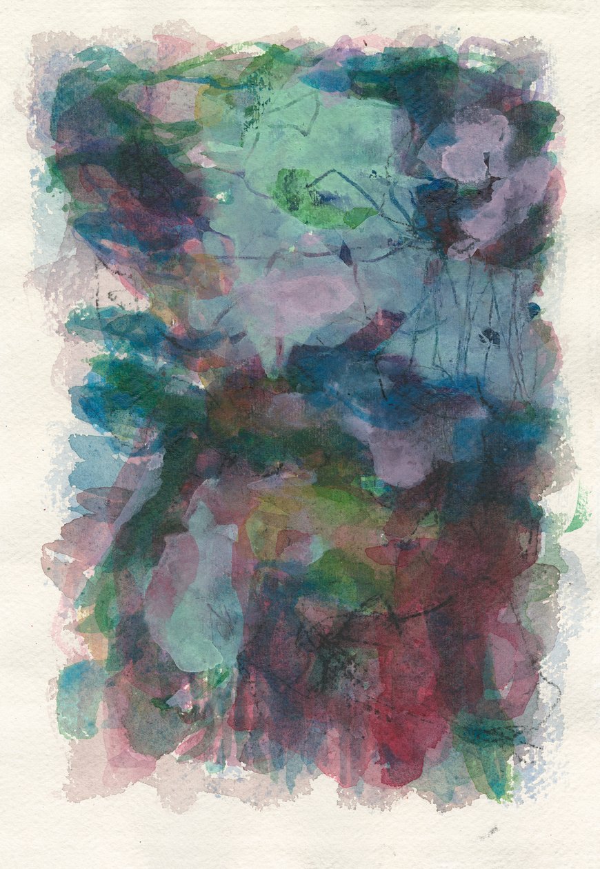 Composition abstraite, Série organique/végétale, 2021 (aquarelle, gouache et fusain sur papier aquarelle) - Ching Fun Tso