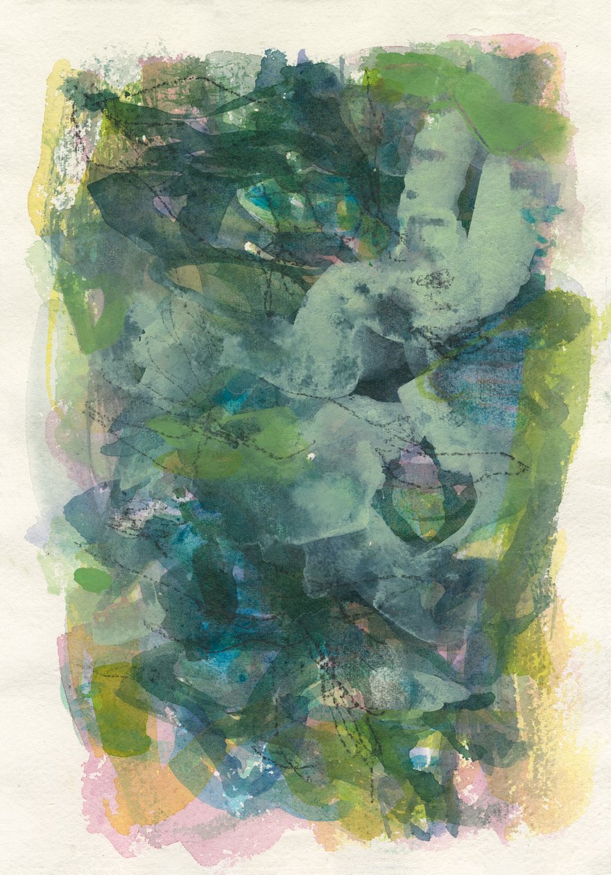 Composition abstraite, Série organique/végétale, 2021 (aquarelle, gouache et fusain sur papier aquarelle) - Ching Fun Tso