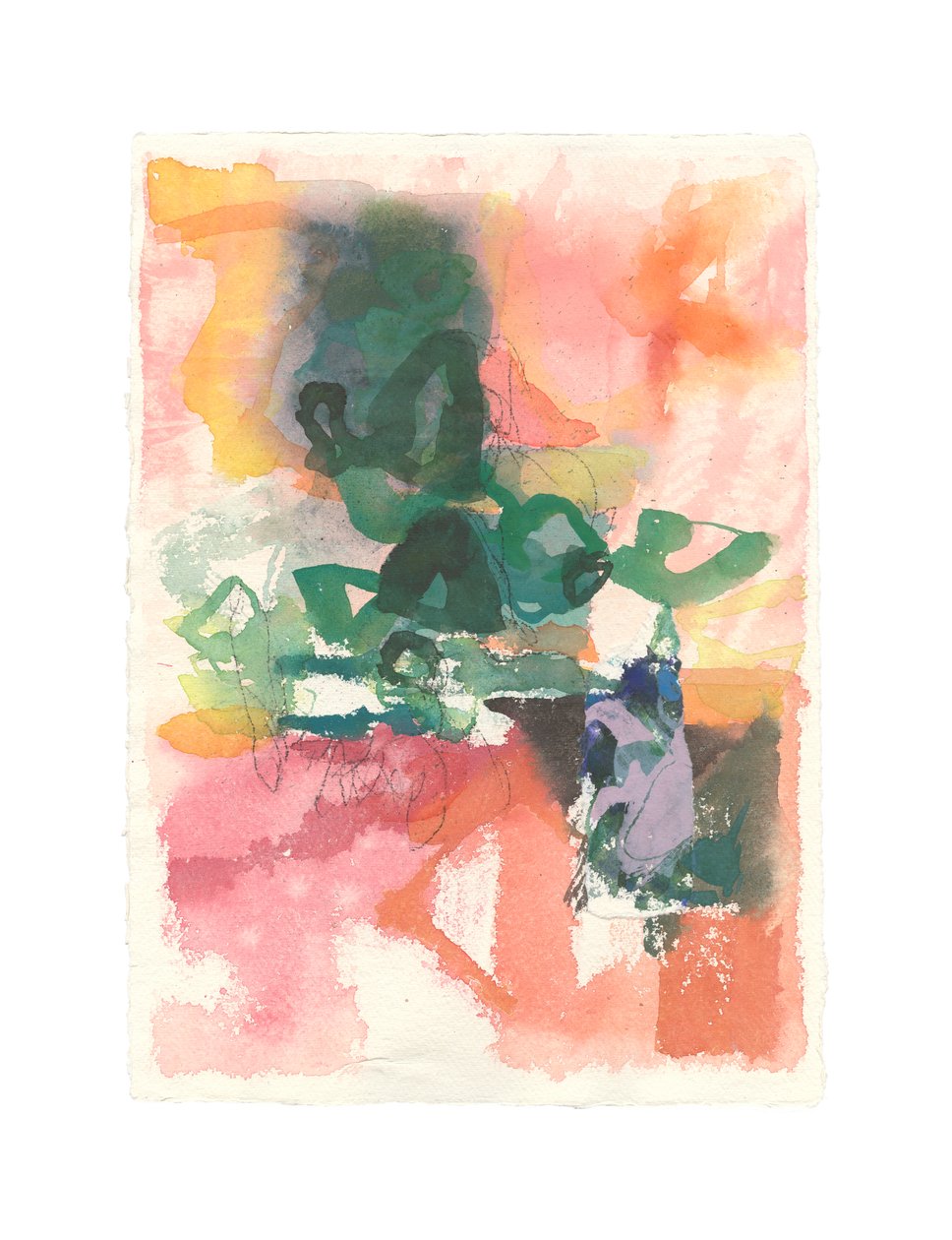 Composition abstraite, série organique/inorganique, 2021 (aquarelle, gouache, fusain et collage sur papier aquarelle) - Ching Fun Tso