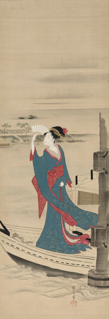 Beauté dans un bateau sur la rivière Sumida, fin des années 1700-début des années 1800 - Chobunsai Eishi