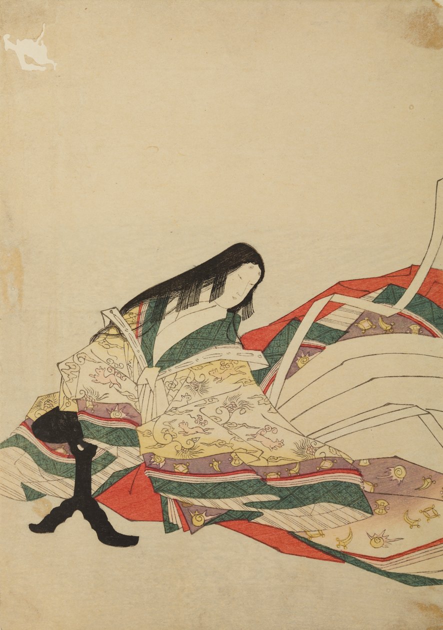 Une dame de la cour assise devant une petite table noire, illustration tirée de l