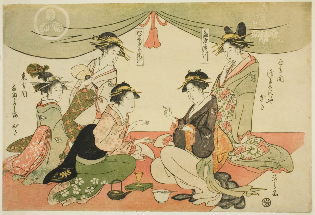 Naniwaya Okita et Takashima Ohisa jouant à un jeu de ken - Chobunsai Eishi