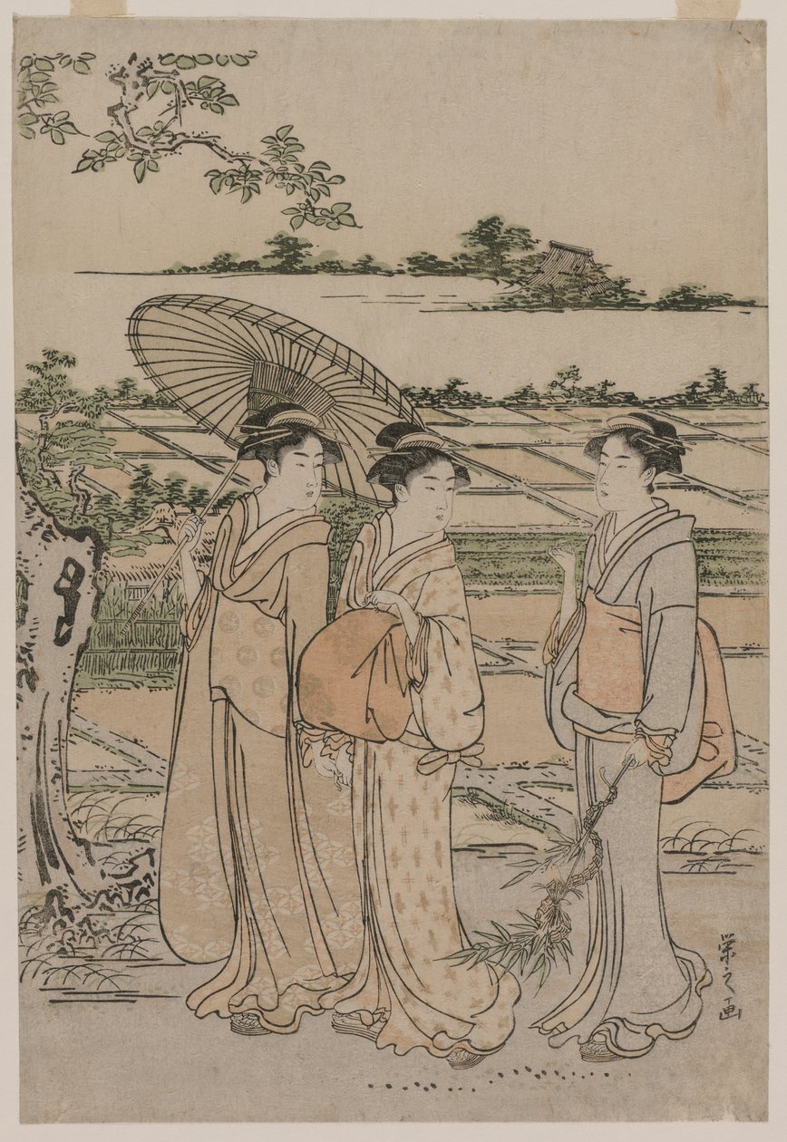 Trois femmes se promenant à la campagne, milieu des années 1780 - Chobunsai Eishi