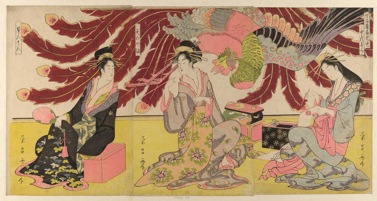 Les Courtisanes du Chojiya en exposition pendant la journée (Chojiya hirumise) - Chokosai Eisho
