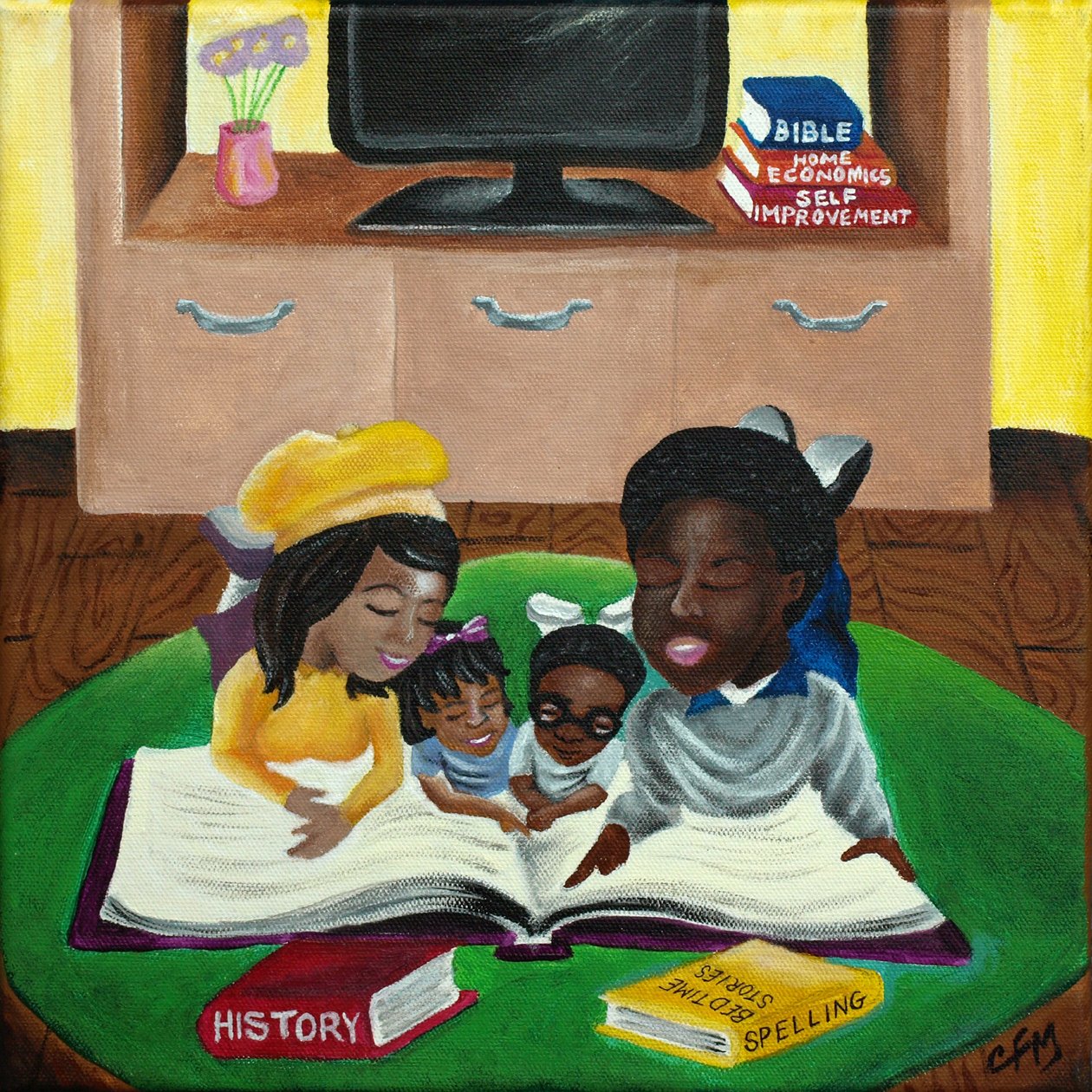 Une famille qui lit ensemble, 2015 (acrylique sur toile) - Chris Fabor