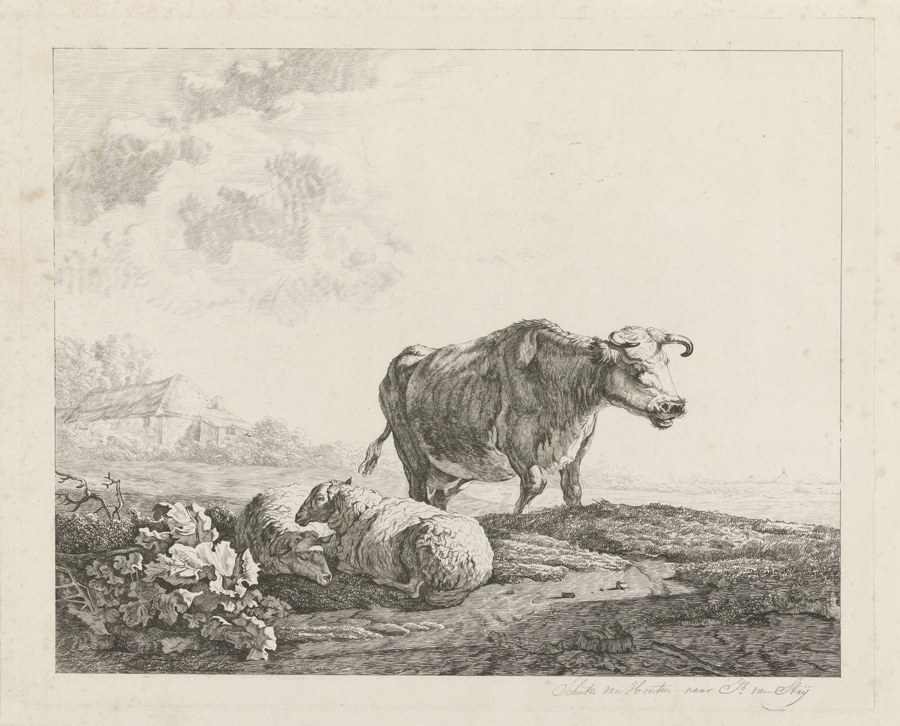 Paysage avec une vache et deux moutons - Christiaan Godfried Schutze van Houten