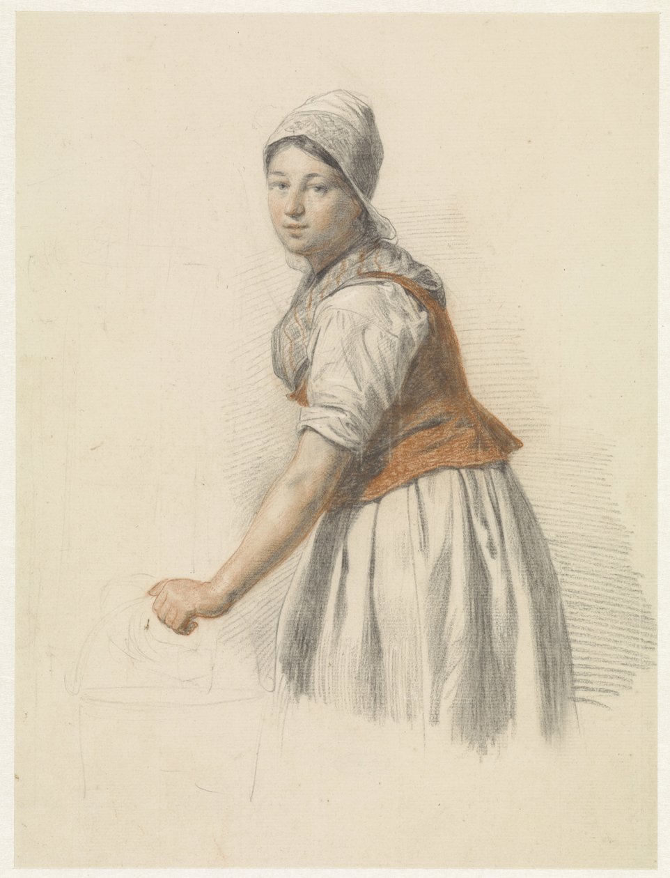 Femme debout avec un seau, vers la gauche - Christiaan van Geelen jr.