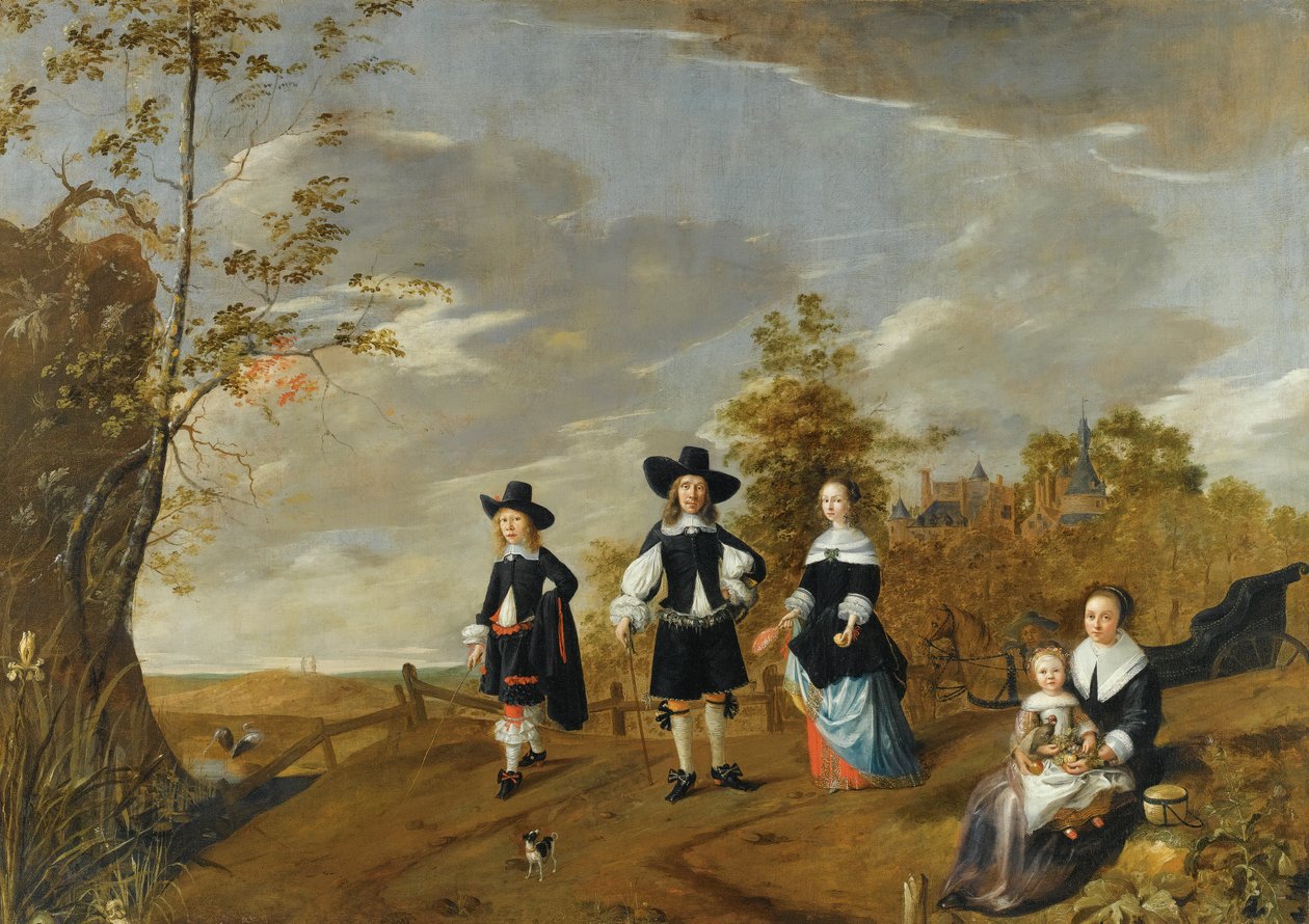 Portrait de famille dans un paysage devant le château de Dursteede - Christiaen van Colenbergh