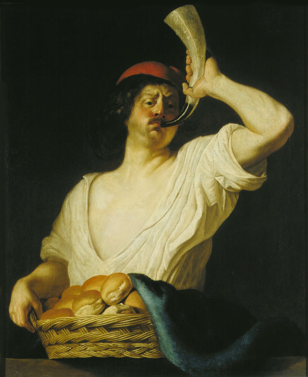 Un boulanger soufflant dans sa corne, 1650 - Christiaen van Couwenbergh