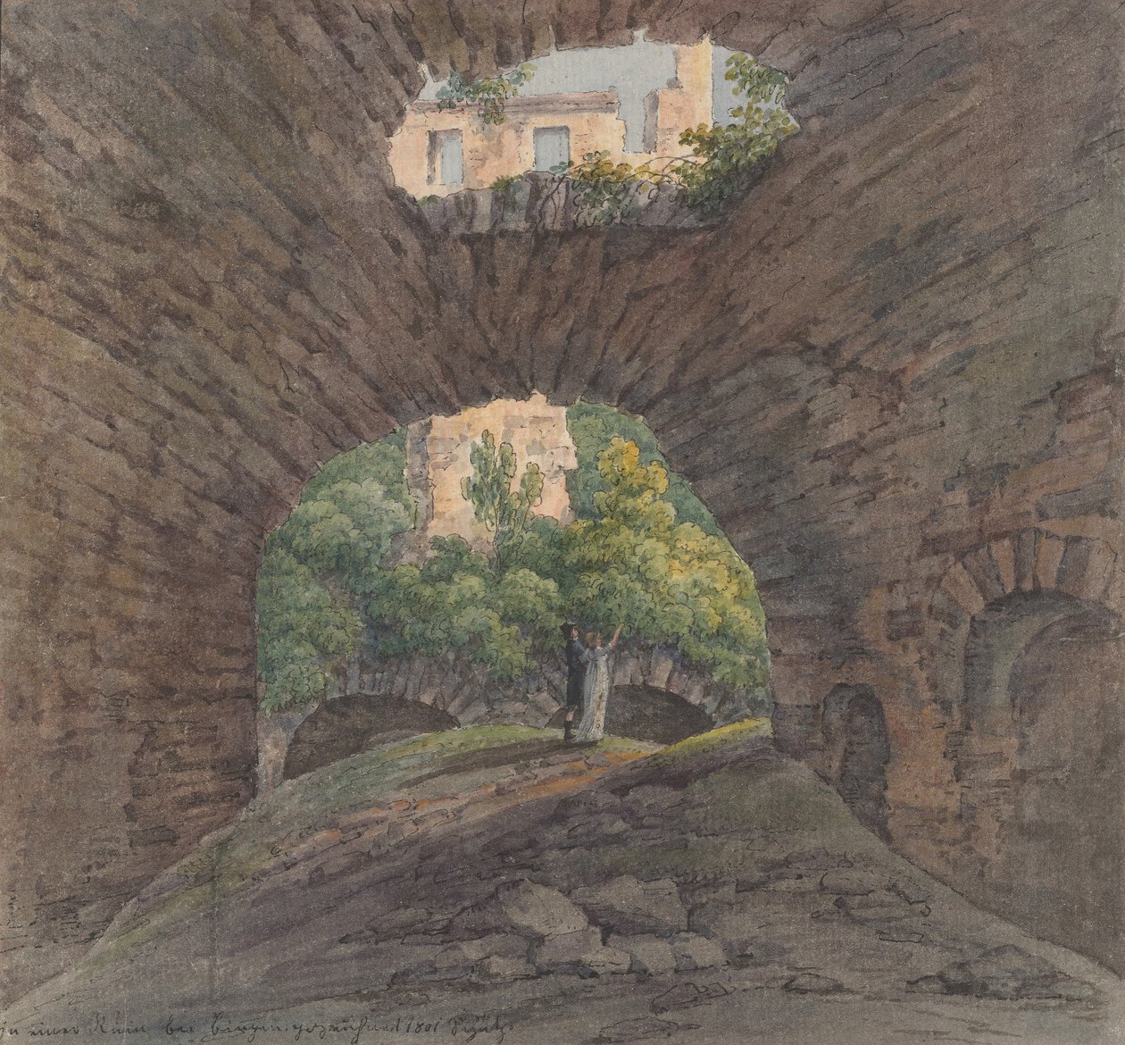 Un jeune couple regardant des ruines près de Bingen - Christian Georg Schutz