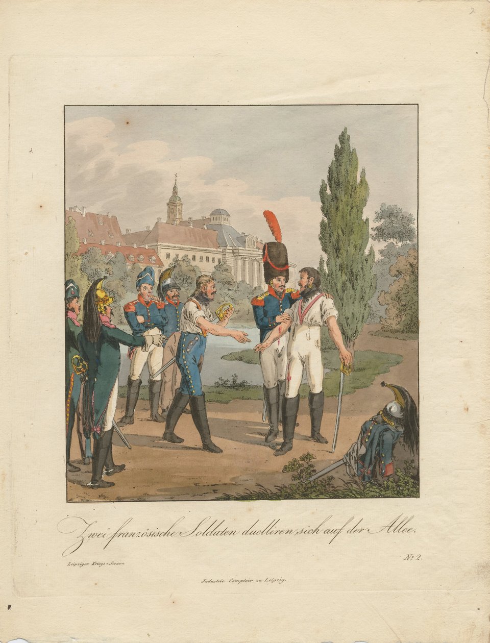 Deux soldats français se battant en duel sur une avenue - Christian Gottfried Heinrich Geissler