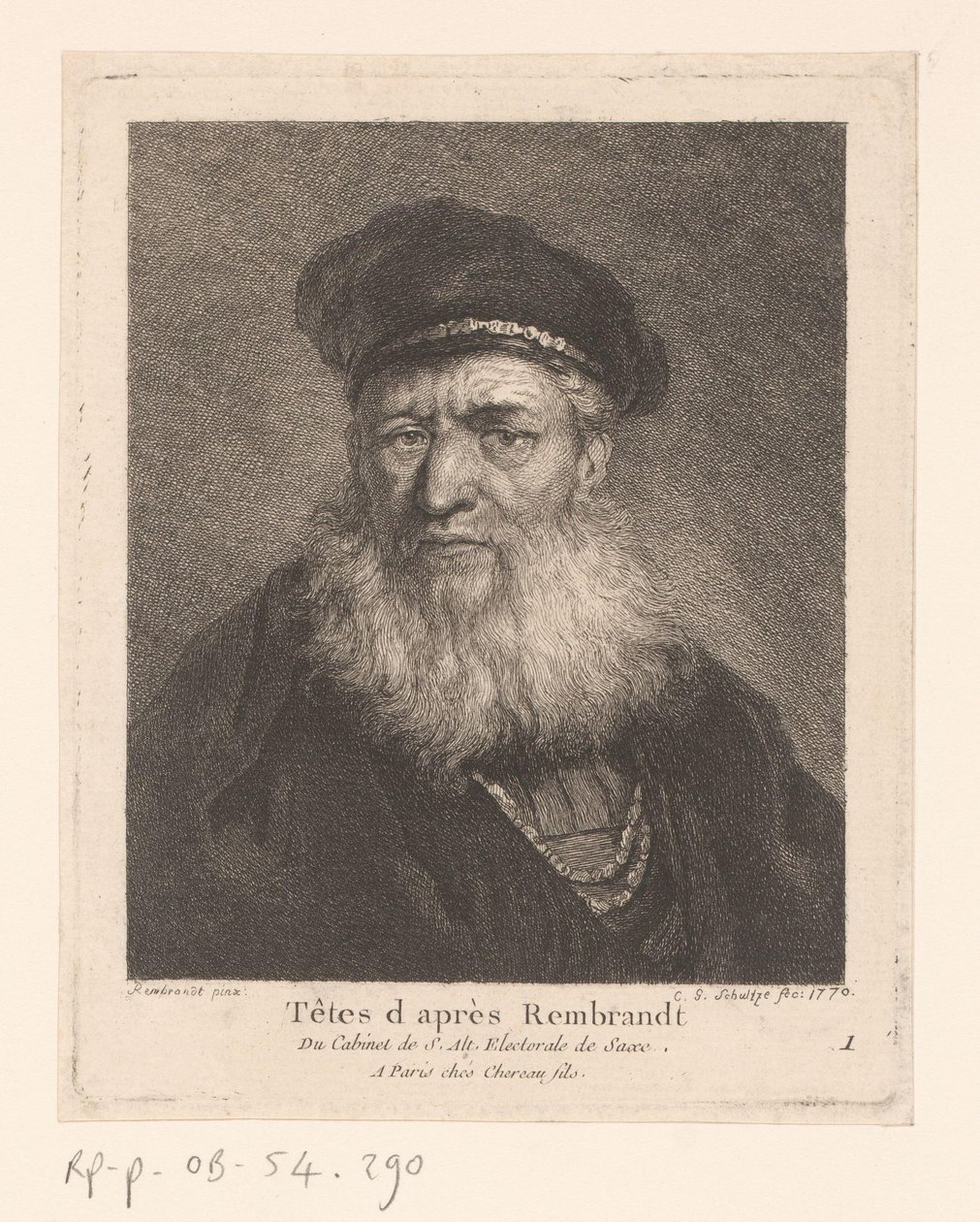 Vieil homme avec béret et barbe - Christian Gottfried Schultze