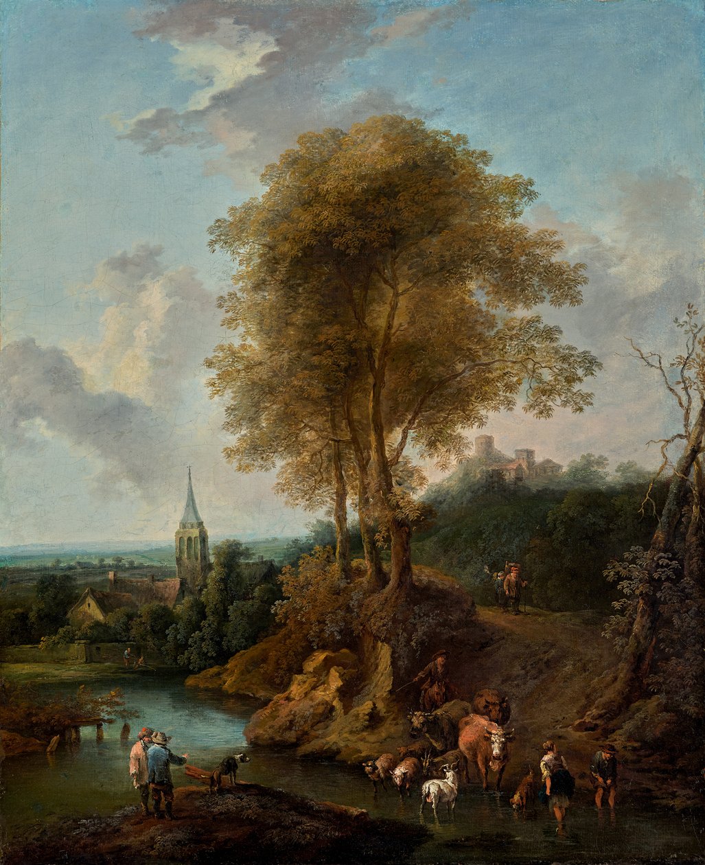 Paysage avec trois arbres et église - Christian Hilfgott Brand