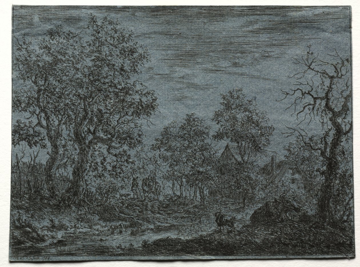 Une Petite Rivière au Premier Plan avec une Vache et une Chèvre - Christian Ludwig von Hagedorn