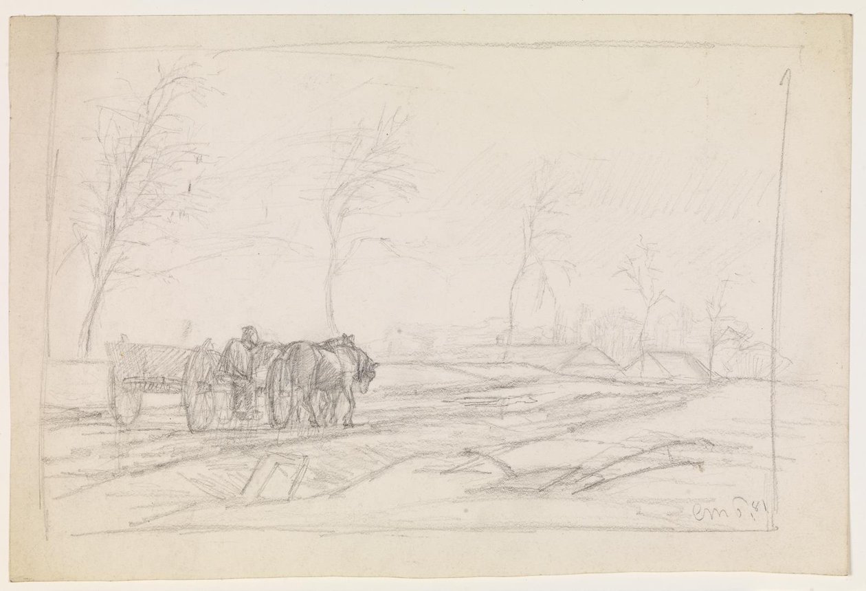 Paysage avec arbres sans feuilles et une charrette de travail - Christian Mourier Petersen