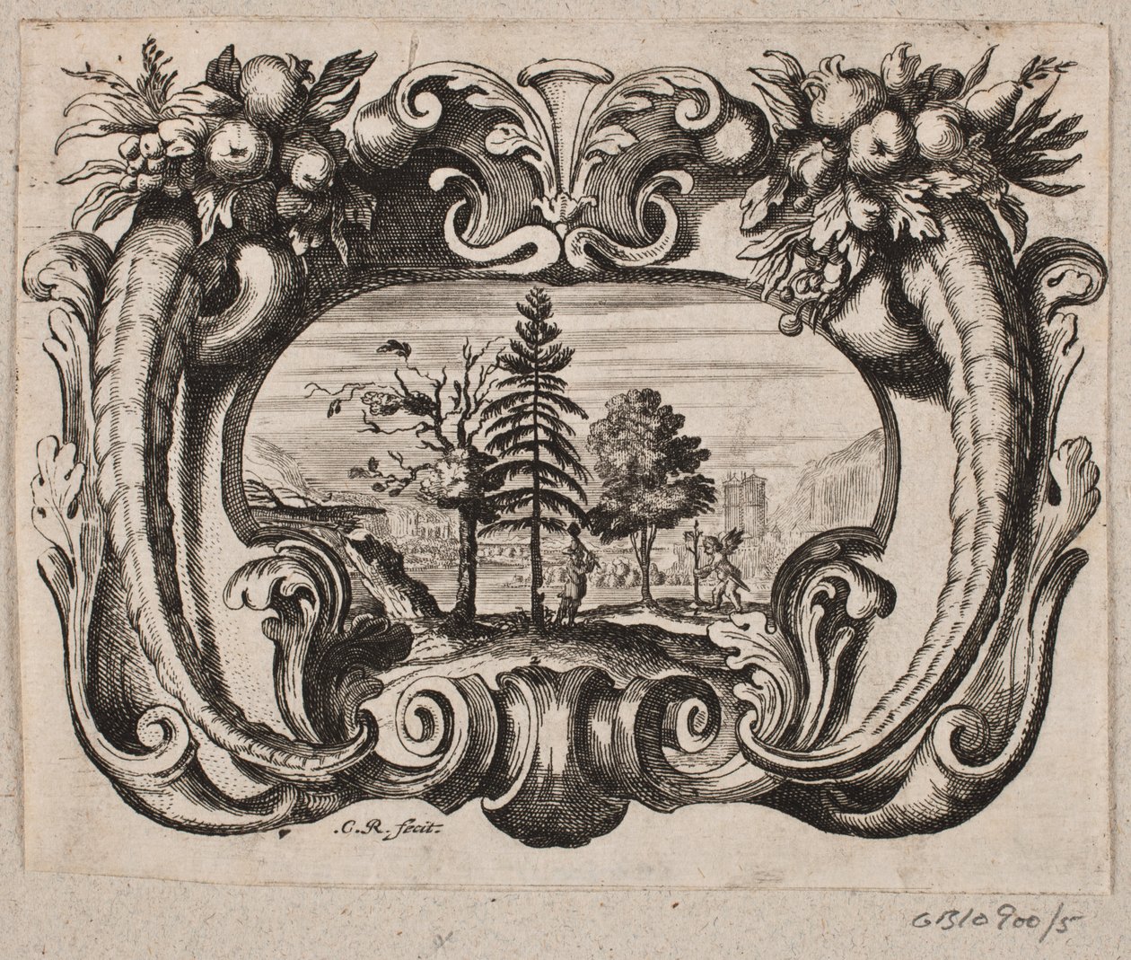 Emblème avec un jardinier et un amourin plantant un arbre - Christian Rothgiesser