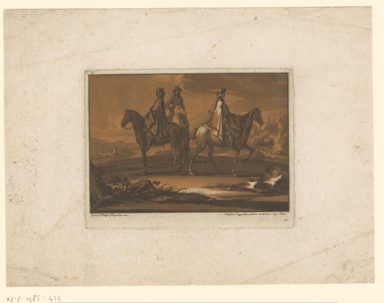 Trois cavaliers en manteaux - Christian Rugendas