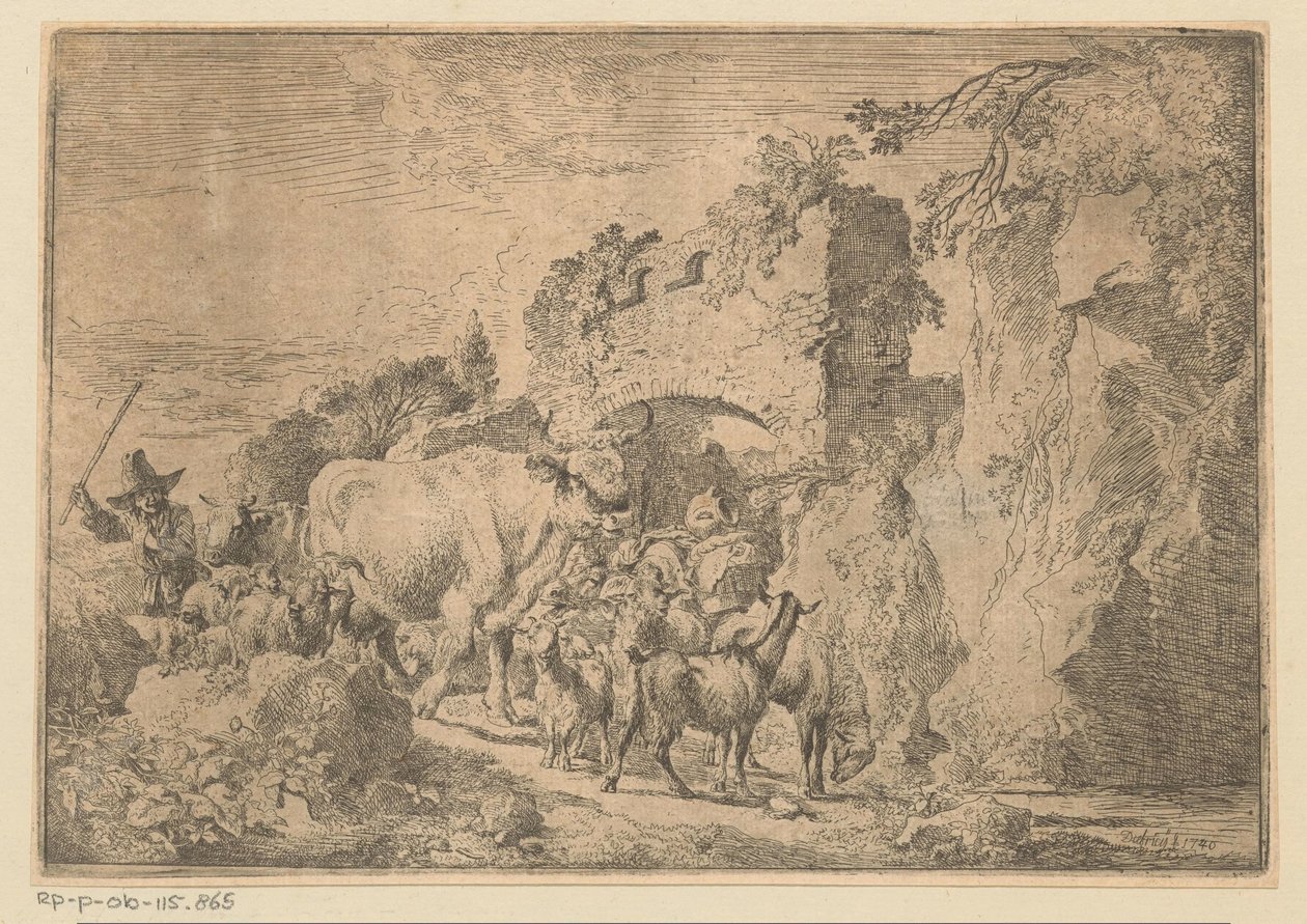 Berger avec troupeau près d