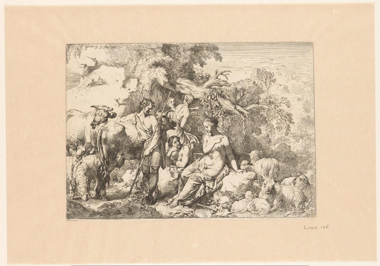 Berger avec troupeau et quatre muses - Christian Wilhelm Ernst Dietrich