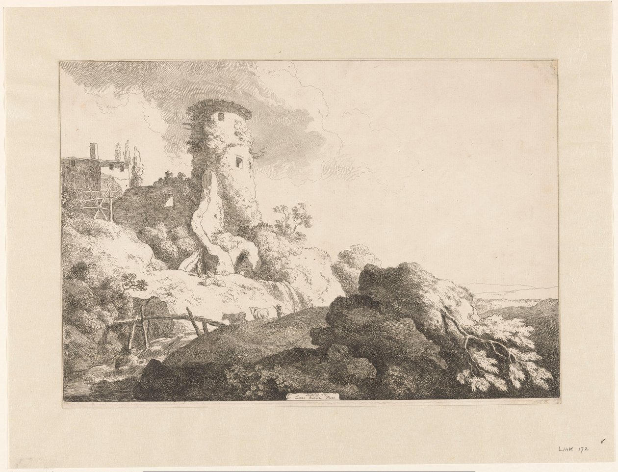 Paysage vallonné avec tour - Christian Wilhelm Ernst Dietrich