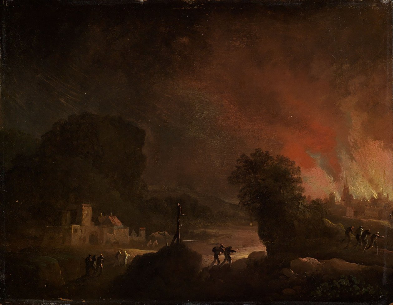 Paysage nocturne avec une ville en feu - Christian Wilhelm Ernst Dietrich