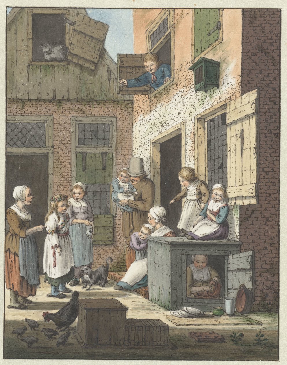 Groupe de personnes devant la porte d
