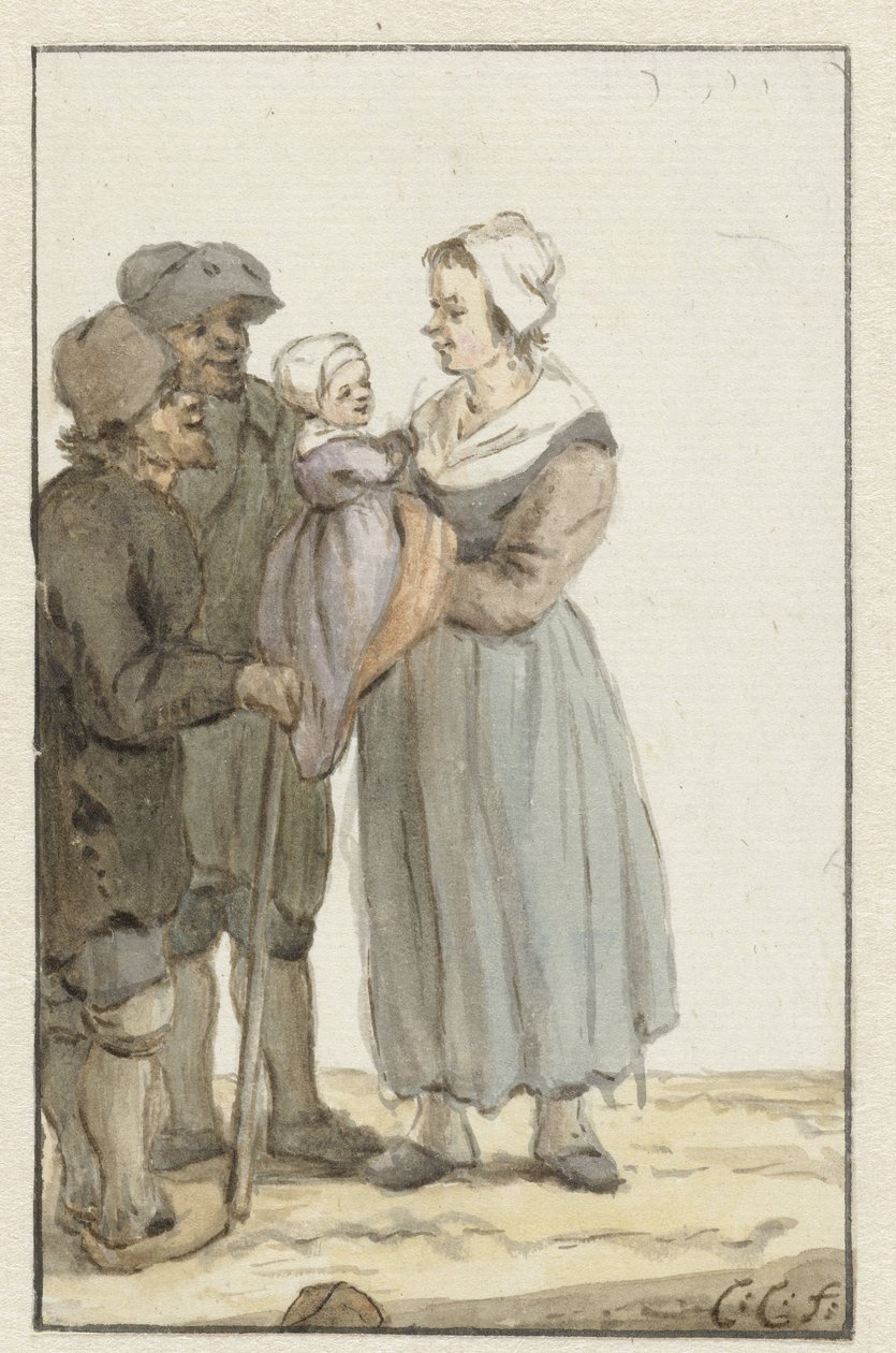 Femme avec enfant près de deux hommes - Christina Chalon